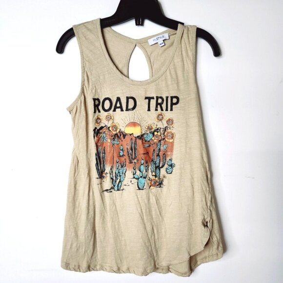 ROAD TRIP CACTUS SUNSET FLORAL DESERT PRINT GRAPHIC TANK TOP SIZE MEDIUM - Picture 2 of 3